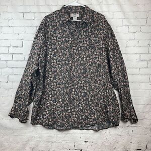 Silk Uomo By Nak Button Down Silk Shirt Mens L Slim Fit Long Sleeve Pattern Prin